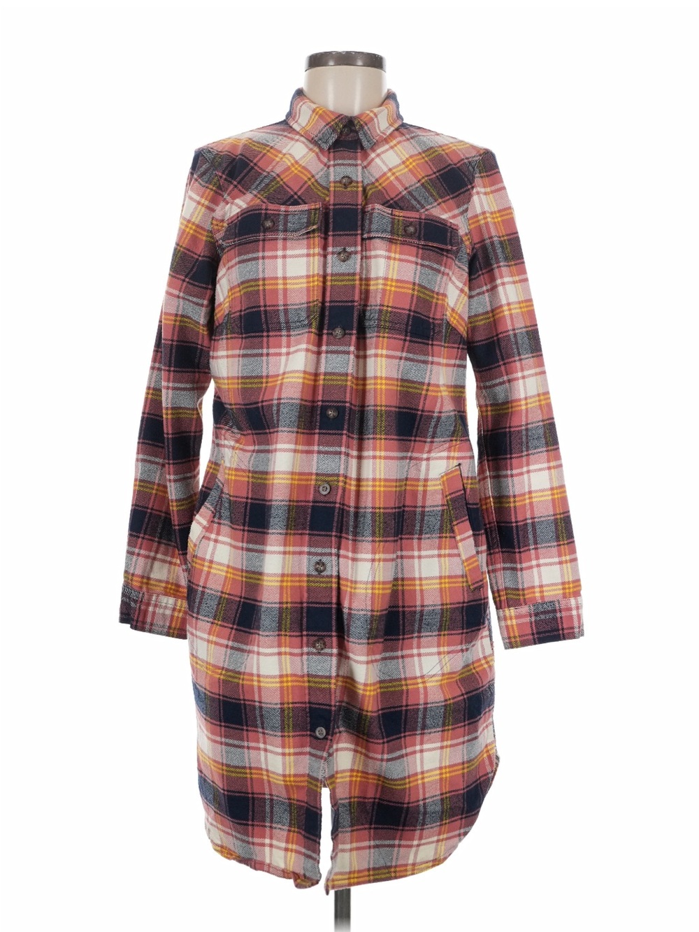 Duluth Trading Co Button-Front Long Flannel Shirt Jacket - Med